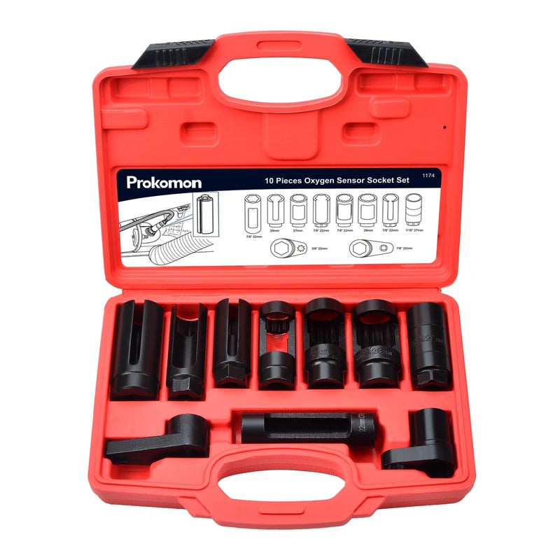 Prokomon 10pcs Oxygen Sensor Socket Set, O2 Sensor Removal Kit, Oil Pressure Sensor Socket Wrench Set 1/2" 3/8" Drives, Oxygen Thermal Oil Pressure Sensor Removers - Image 1